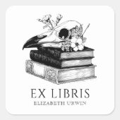Ex Libris Gotische Aangepaste Boekplaatsticker Vierkante Sticker (Voorkant)
