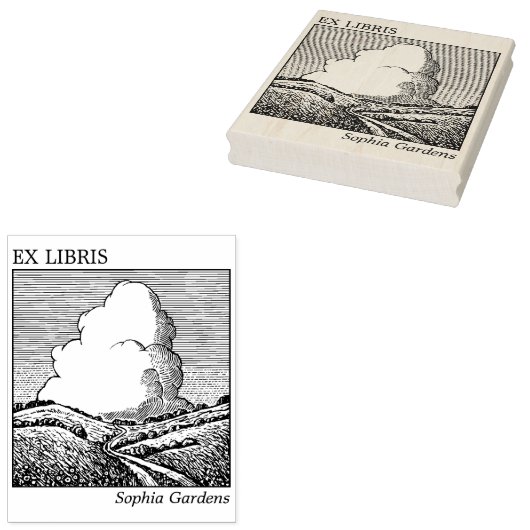 Ex Libris - Imaginair landschap met cloud Rubberstempel (Gestempeld)