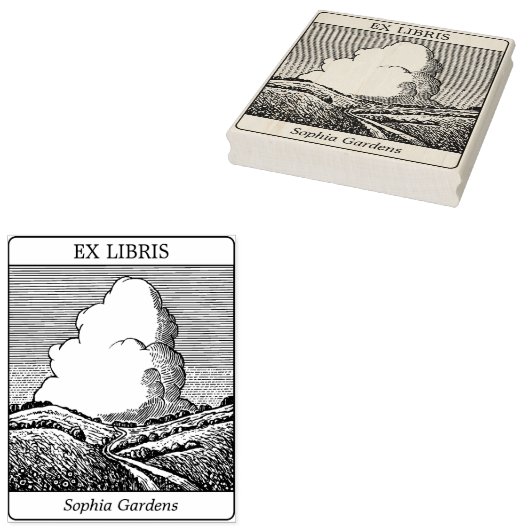 Ex Libris - Imaginair landschap met Cloud v2 Rubberstempel (Gestempeld)