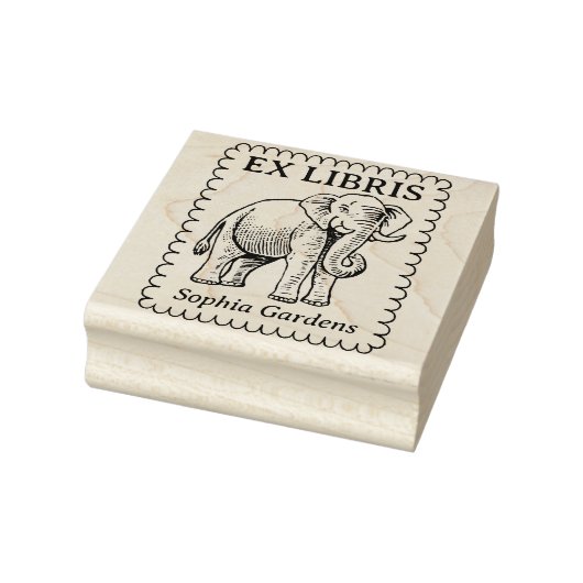 Ex Libris - Indische olifant - Scalloped Edge Rubberstempel (Stempel)