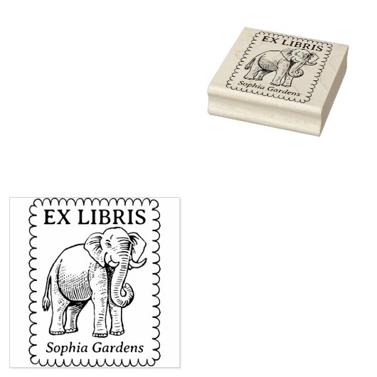 Ex Libris - Indische olifant - Scalloped Edge Rubberstempel (Gestempeld)