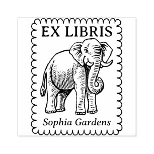 Ex Libris - Indische olifant - Scalloped Edge Rubberstempel