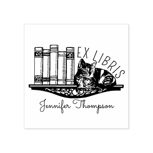 Ex Libris Kat Boekenplank Rubberstempel (Afrduk)