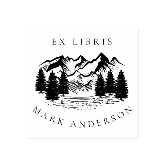 Ex Libris Land Handgetekend Berg Aangepaste Naam Rubberstempel (Afrduk)