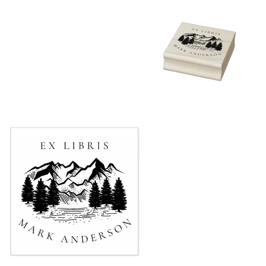 Ex Libris Land Handgetekende Berg Aangepaste Naam Rubberstempel (Gestempeld)