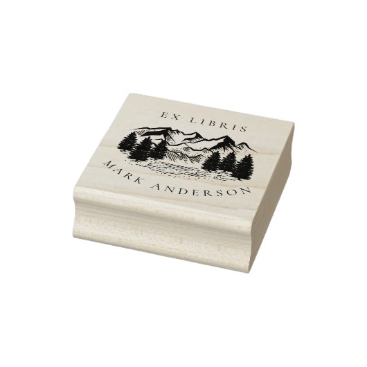 Ex Libris Land Handgetekende Berg Aangepaste Naam Rubberstempel (Stempel)