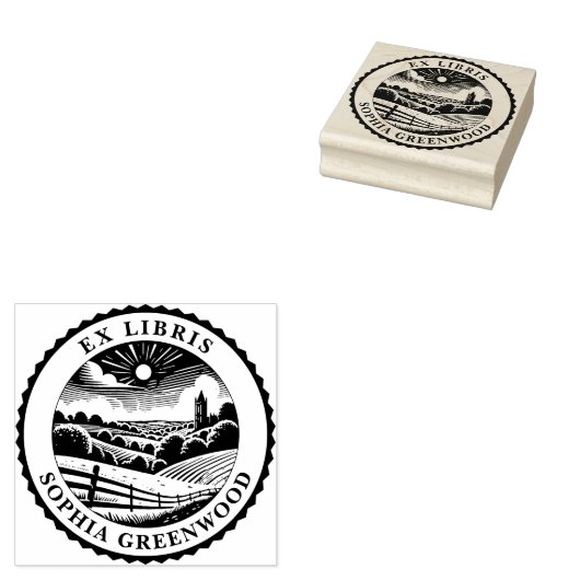 Ex Libris - Landelijk landschap 03 Rubberstempel (Gestempeld)