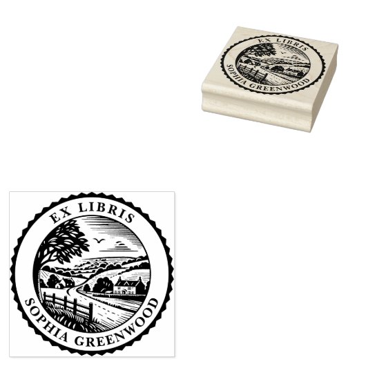 Ex Libris - Landelijk landschap Rubberstempel (Gestempeld)
