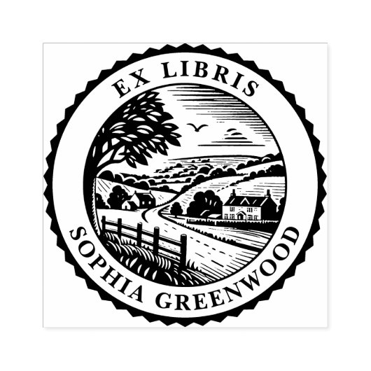 Ex Libris - Landelijk landschap Rubberstempel (Afrduk)