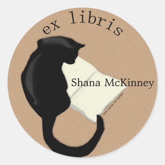 Ex Libris Lezen Kat Afgeronde Boekplaat Ronde Sticker (Voorkant)