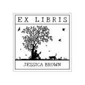 Ex Libris lezen met een kat in natuur, Boek Rubberstempel (Afrduk)