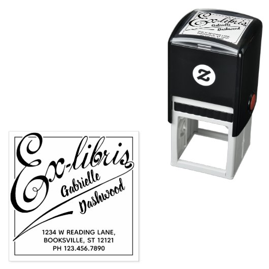 Ex Libris Library of Bookplate Bold Typography Zelfinktende Stempel (In situ)