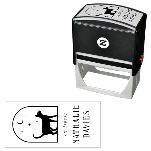 Ex Libris | Magische Maan Sterren & Kat Bibliothee Zelfinktende Stempel (In situ)