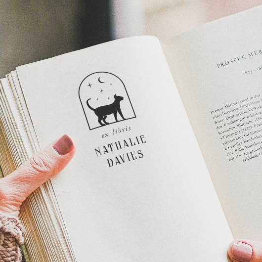 Ex Libris | Magische Maan Sterren & Kat Bibliothee Zelfinktende Stempel