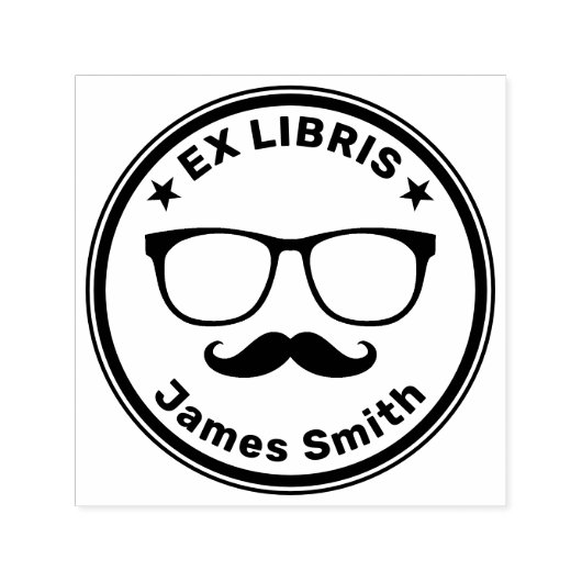 Ex Libris met bril en snor | Hipster Zelfinktende Stempel (Design)