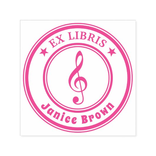 Ex Libris met muzieksleutel | roze Zelfinktende Stempel (Design)