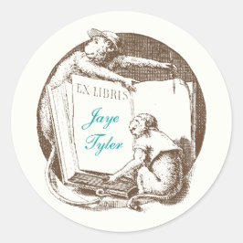 Ex Libris Monkeys Boekplaat Ronde Sticker