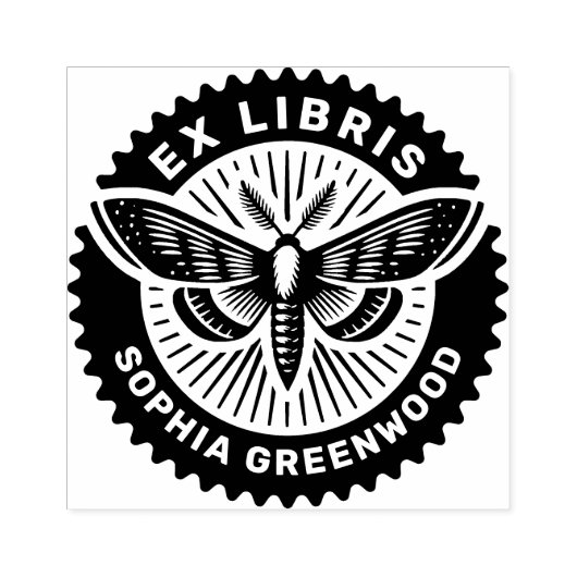 Ex Libris - Moth Rubberstempel (Afrduk)