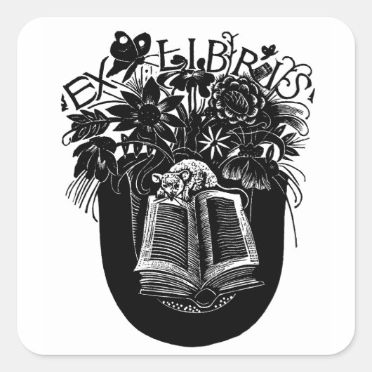 Ex Libris Muis & Boek Vierkante Sticker (Voorkant)