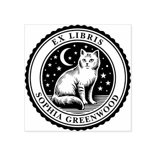 Ex Libris - Nachtelijke kat Rubberstempel (Afrduk)