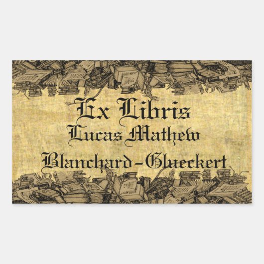 Ex Libris - omringd door stapels boeken Rechthoekige Sticker (Voorkant)