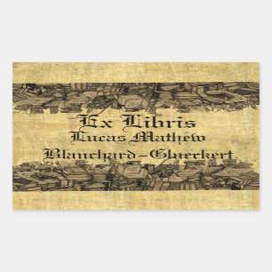 Ex Libris - omringd door stapels boeken Rechthoekige Sticker
