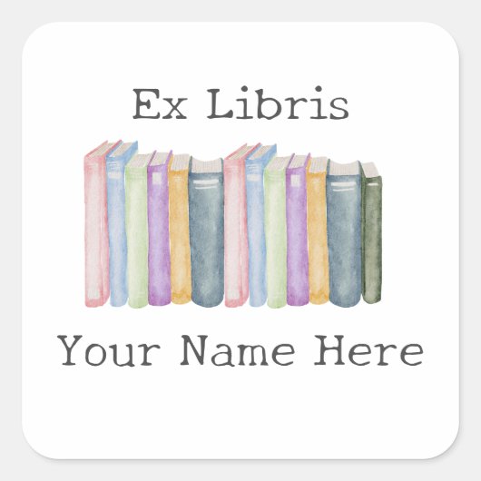 Ex Libris Pastel Boekplaat Vierkante Sticker (Voorkant)