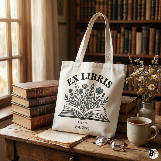 Ex Libris Personalized Book Lover Wildflower Aesth Tote Bag