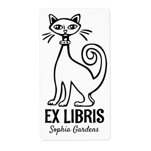 Ex Libris - Retro Cat Etiket (Voorkant)