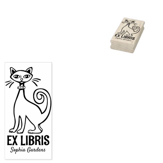 Ex Libris - Retro Cat Rubberstempel (Gestempeld)