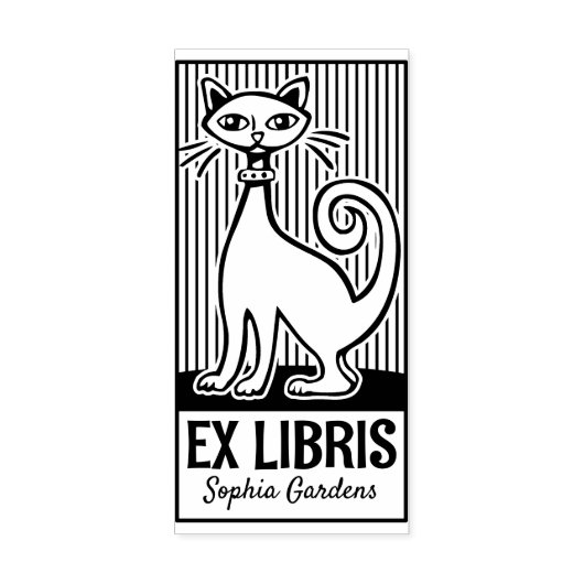 Ex Libris - Retro Cat v2 Rubberstempel (Afrduk)
