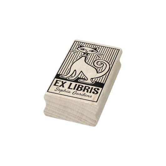 Ex Libris - Retro Cat v2 Rubberstempel (Stempel)