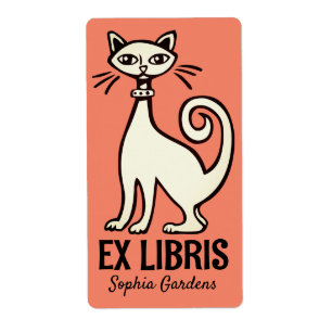 Ex Libris - Retro Cat - Zalm Etiket