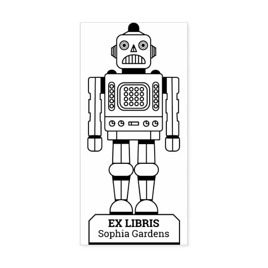 Ex Libris - Robot Librarian Rubberstempel (Afrduk)