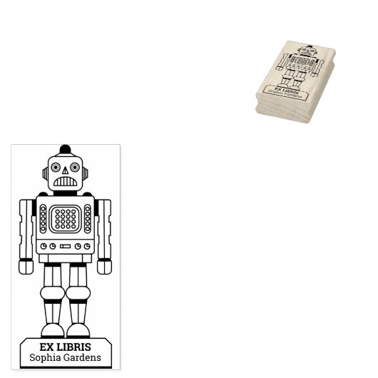 Ex Libris - Robot Librarian Rubberstempel (Gestempeld)