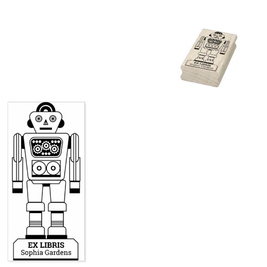 Ex Libris - Robot Librarian v2 Rubberstempel (Gestempeld)