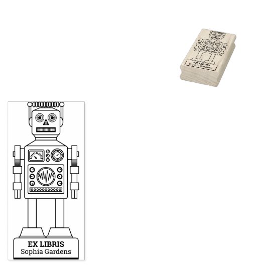 Ex Libris - Robot Librarian v3 Rubberstempel (Gestempeld)