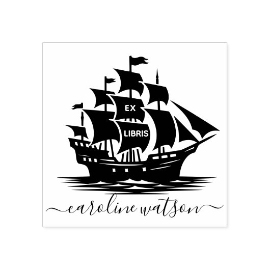 Ex libris rubber stempel schip (Afrduk)