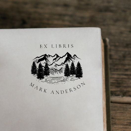 Ex Libris Rustic Handgetrokken - Aangepaste naam v Zelfinktende Stempel