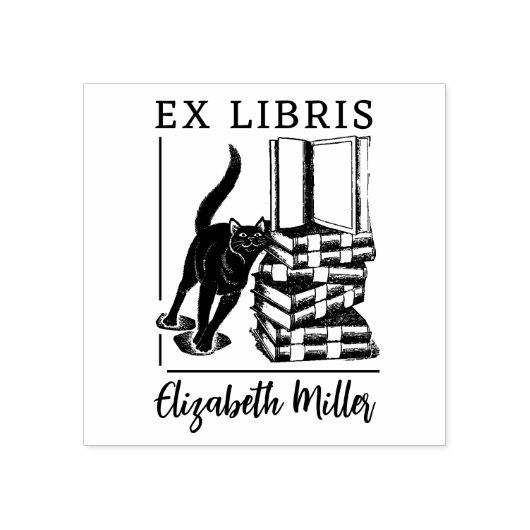 Ex libris, schattig kattenboek rubberstempel (Afrduk)