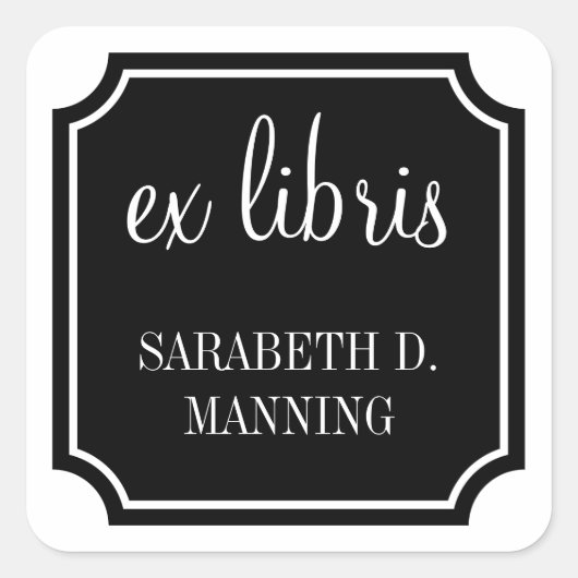 Ex Libris Square Mansard Border Bookplate Vierkante Sticker (Voorkant)