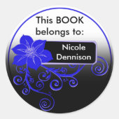 Ex Libris Sticker (bloemenblauw) (Voorkant)