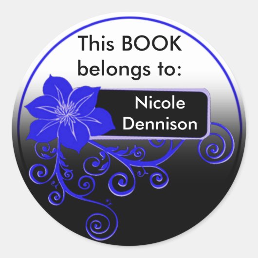 Ex Libris Sticker (bloemenblauw) (Voorkant)