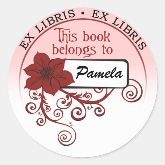 Ex Libris Sticker (bloemenrood & achtergrond ) (Voorkant)