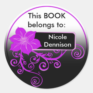 Ex Libris Sticker (floraal paarse)