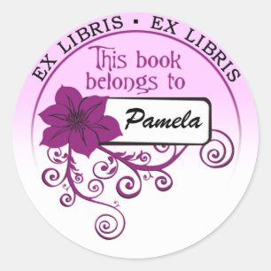 Ex Libris Sticker (florale paars en achtergrond)