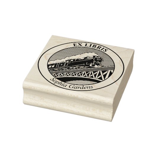 Ex Libris - Stoomtrein op een brug met rubberen st Rubberstempel (Stempel)