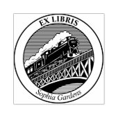 Ex Libris - Stoomtrein op een brug met rubberen st Rubberstempel (Afrduk)