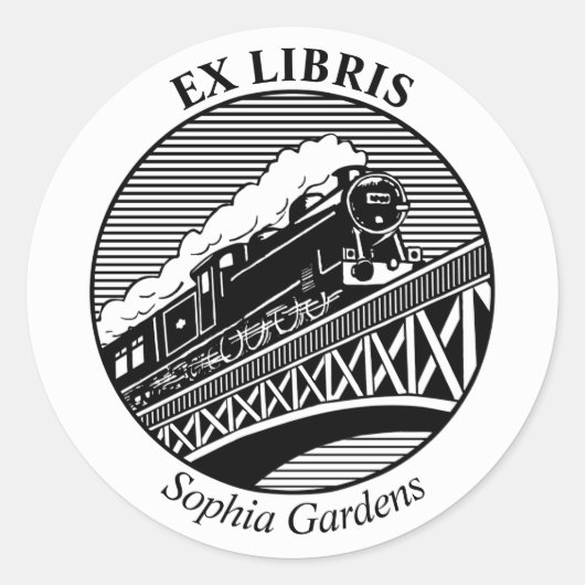 Ex Libris - Stoomtrein op een brug Ronde Sticker (Voorkant)