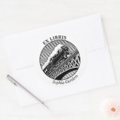 Ex Libris - Stoomtrein op een brug Ronde Sticker (Envelop)